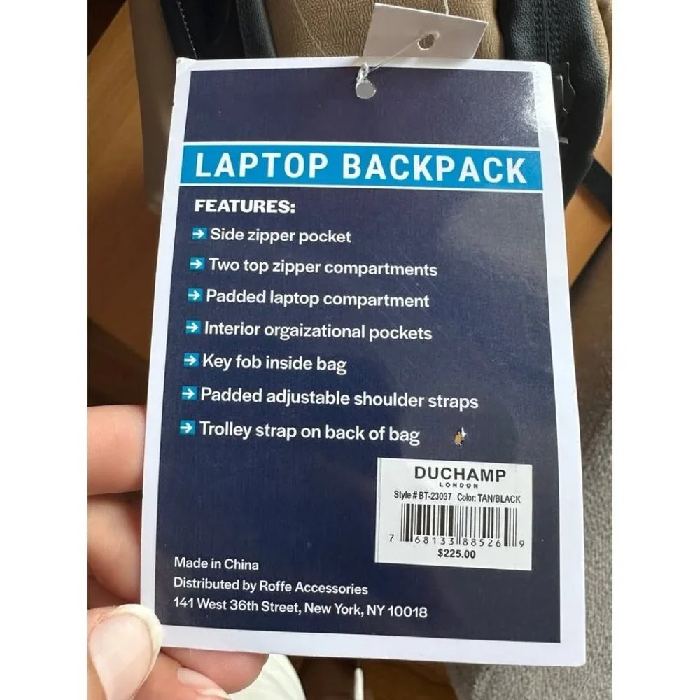 DUCHAMP laptop backpack. New $225